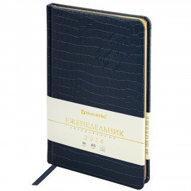 Еженедельник датированный 2026 А5 145х215мм BRAUBERG Comodo, под кожу, темно-синий, 117167