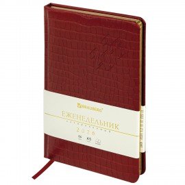 Еженедельник датированный 2026 А5 145х215мм BRAUBERG Comodo, под кожу, красный, 117168