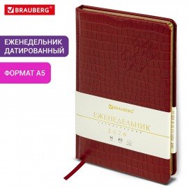 Еженедельник датированный 2026 А5 145х215мм BRAUBERG Comodo, под кожу, красный, 117168