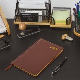 Еженедельник датированный 2026 А5 145х215мм BRAUBERG Iguana, под кожу, коричневый, 117169