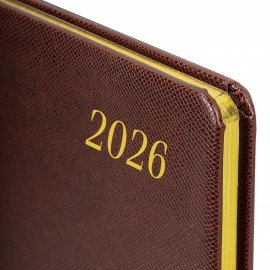 Еженедельник датированный 2026 А5 145х215мм BRAUBERG Iguana, под кожу, коричневый, 117169
