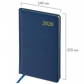 Еженедельник датированный 2026 А5 145х215мм BRAUBERG Iguana, под кожу, синий, 117170