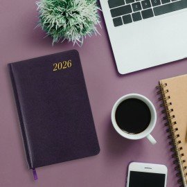 Еженедельник датированный 2026 А5 145х215мм BRAUBERG Iguana, под кожу, темно-фиолетовый, 117172