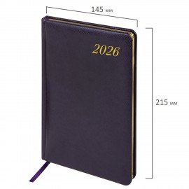 Еженедельник датированный 2026 А5 145х215мм BRAUBERG Iguana, под кожу, темно-фиолетовый, 117172
