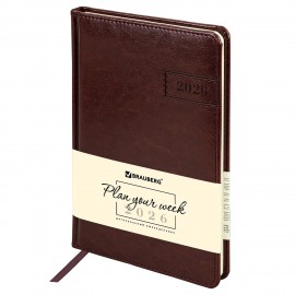Еженедельник датированный 2026 А5 145х215мм BRAUBERG Imperial, под кожу, коричневый, 117173