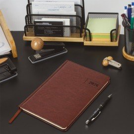 Еженедельник датированный 2026 А5 145х215мм BRAUBERG Imperial, под кожу, коричневый, 117173