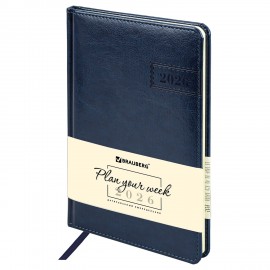 Еженедельник датированный 2026 А5 145х215мм BRAUBERG Imperial, под кожу, синий, 117174