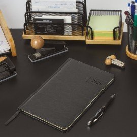 Еженедельник датированный 2026 А5 145х215мм BRAUBERG Imperial, под кожу, черный, 117175