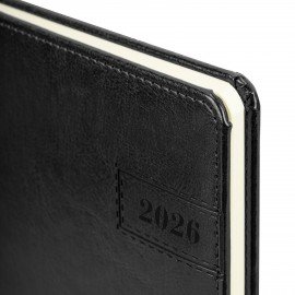 Еженедельник датированный 2026 А5 145х215мм BRAUBERG Imperial, под кожу, черный, 117175