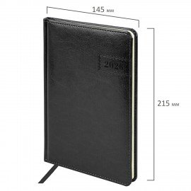 Еженедельник датированный 2026 А5 145х215мм BRAUBERG Imperial, под кожу, черный, 117175