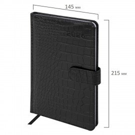 Еженедельник датированный 2026 А5 145х215мм BRAUBERG Party, под кожу, черный, 117180