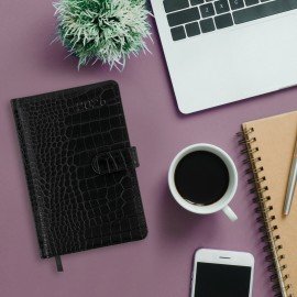 Еженедельник датированный 2026 А5 145х215мм BRAUBERG Party, под кожу, черный, 117180