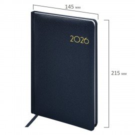 Еженедельник датированный 2026 А5 145х215мм BRAUBERG Select, балакрон, темно-синий, 117181