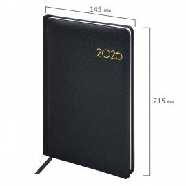 Еженедельник датированный 2026 А5 145х215мм BRAUBERG Select, балакрон, черный, 117182