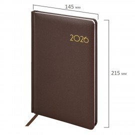 Еженедельник датированный 2026 А5 145х215мм BRAUBERG Select, балакрон, коричневый, 117183