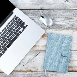 Еженедельник датированный 2026 МАЛЫЙ ФОРМАТ 95х155мм А6 BRAUBERG Augustus, под кожу, голубой, 117185