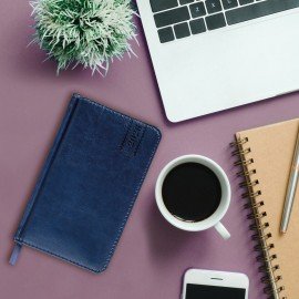 Еженедельник датированный 2026 МАЛЫЙ ФОРМАТ 95х155мм А6 BRAUBERG Imperial, под кожу, синий, 117187