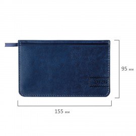 Еженедельник датированный 2026 МАЛЫЙ ФОРМАТ 95х155мм А6 BRAUBERG Imperial, под кожу, синий, 117187