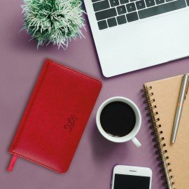 Еженедельник датированный 2026 МАЛЫЙ ФОРМАТ 95х155мм А6 BRAUBERG Rainbow, под кожу, красный, 117190