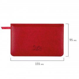 Еженедельник датированный 2026 МАЛЫЙ ФОРМАТ 95х155мм А6 BRAUBERG Rainbow, под кожу, красный, 117190