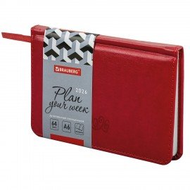 Еженедельник датированный 2026 МАЛЫЙ ФОРМАТ 95х155мм А6 BRAUBERG Rainbow, под кожу, красный, 117190