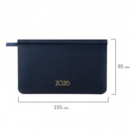 Еженедельник датированный 2026 МАЛЫЙ ФОРМАТ 95х155мм А6 BRAUBERG Select, балакрон, темно-синий, 117192