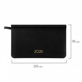 Еженедельник датированный 2026 МАЛЫЙ ФОРМАТ 95х155мм А6 BRAUBERG Select, балакрон, черный, 117193