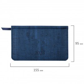 Еженедельник датированный 2026 МАЛЫЙ ФОРМАТ 95х155мм А6 BRAUBERG Wood, под кожу, синий, 117195