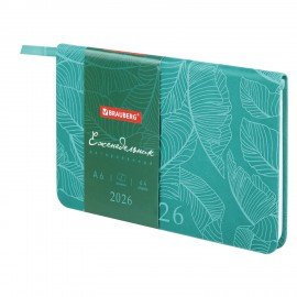 Еженедельник датированный 2026 МАЛЫЙ ФОРМАТ 95х155мм А6 BRAUBERG Foliage, под кожу, бирюза, 117197