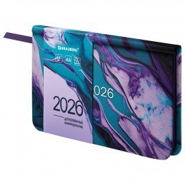 Еженедельник датированный 2026 МАЛЫЙ ФОРМАТ 95х155мм А6 BRAUBERG Vista, под кожу, Мрамор, 117202