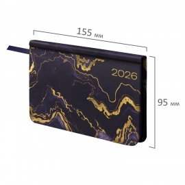 Еженедельник датированный 2026 МАЛЫЙ ФОРМАТ 95х155мм А6 BRAUBERG Vista, под кожу, Marble, 117203
