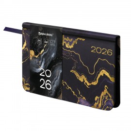 Еженедельник датированный 2026 МАЛЫЙ ФОРМАТ 95х155мм А6 BRAUBERG Vista, под кожу, Marble, 117203