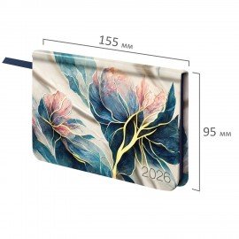 Еженедельник датированный 2026 МАЛЫЙ ФОРМАТ 95х155мм А6 BRAUBERG Vista, под кожу, Цветы, 117204
