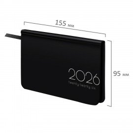 Еженедельник датированный 2026 МАЛЫЙ ФОРМАТ 95х155мм А6 BRAUBERG Vista, под кожу, Black, 117205