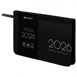 Еженедельник датированный 2026 МАЛЫЙ ФОРМАТ 95х155мм А6 BRAUBERG Vista, под кожу, Black, 117205