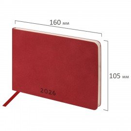 Еженедельник датированный 2026 МАЛЫЙ ФОРМАТ 95х155мм А6 BRAUBERG Unique, красный, 117206