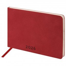 Еженедельник датированный 2026 МАЛЫЙ ФОРМАТ 95х155мм А6 BRAUBERG Unique, красный, 117206