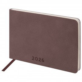Еженедельник датированный 2026 МАЛЫЙ ФОРМАТ 95х155мм А6 BRAUBERG Unique, темно-коричневый, 117207