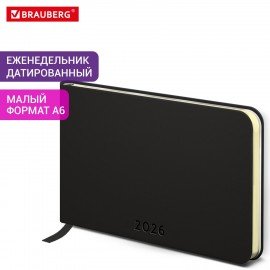 Еженедельник датированный 2026 МАЛЫЙ ФОРМАТ 95х155мм А6 BRAUBERG Unique, черный, 117208