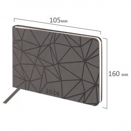 Еженедельник датированный 2026 МАЛЫЙ ФОРМАТ 105х160мм А6 BRAUBERG Imprint, тиснение, черный, 117209