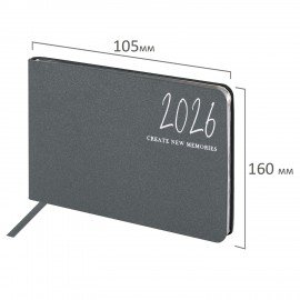 Еженедельник датированный 2026 МАЛЫЙ ФОРМАТ 105х160мм А6 BRAUBERG Blaze, фольга, серый, 117218