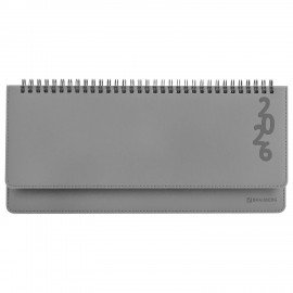 Планинг датированный 2026 305х140мм BRAUBERG Up, под кожу, серый, 117236