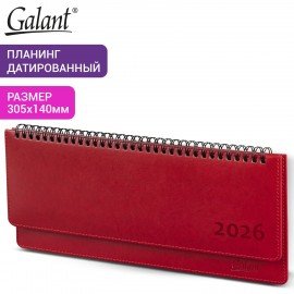 Планинг датированный 2026 305х140мм GALANT Ritter, под кожу, красный, 117237