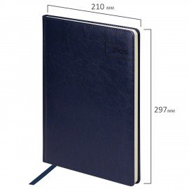 Ежедневник датированный 2026 БОЛЬШОЙ ФОРМАТ 210х297мм А4, BRAUBERG Imperial, под кожу, синий, 117247