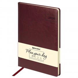 Ежедневник датированный 2026 БОЛЬШОЙ ФОРМАТ 210х297мм А4, BRAUBERG Imperial, под кожу, бордо, 117248