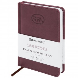 Ежедневник датированный 2026 МАЛЫЙ ФОРМАТ 100х150мм А6, BRAUBERG Favorite, под кожу, коричневый, 117249