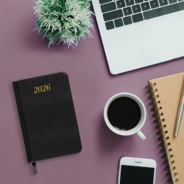 Ежедневник датированный 2026 МАЛЫЙ ФОРМАТ 100х150мм А6, BRAUBERG Iguana, под кожу, черный, 117252