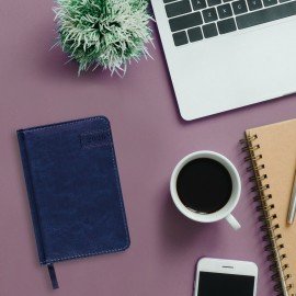 Ежедневник датированный 2026 МАЛЫЙ ФОРМАТ 100х150мм А6, BRAUBERG Imperial, под кожу, синий, 117255