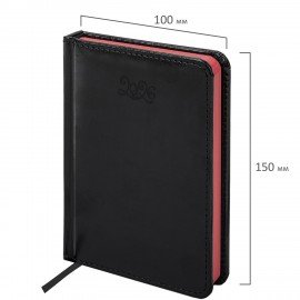 Ежедневник датированный 2026 МАЛЫЙ ФОРМАТ 100х150мм А6, BRAUBERG Rainbow, под кожу, черный, 117257