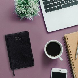 Ежедневник датированный 2026 МАЛЫЙ ФОРМАТ 100х150мм А6, BRAUBERG Rainbow, под кожу, черный, 117257